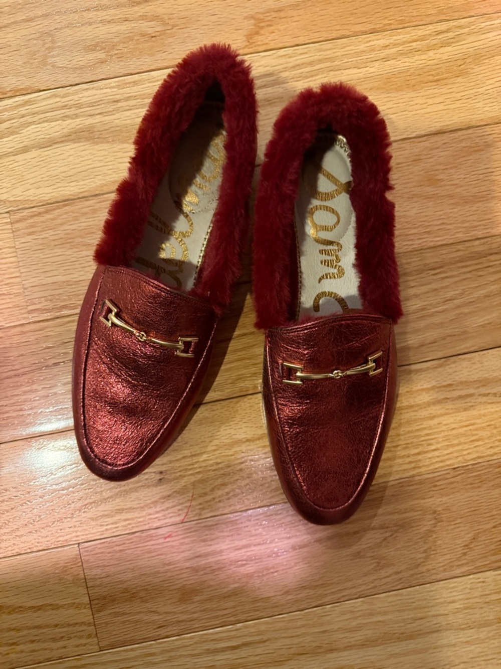 Sam Edelman Metallic Burgundy Faux-Fur Loafers